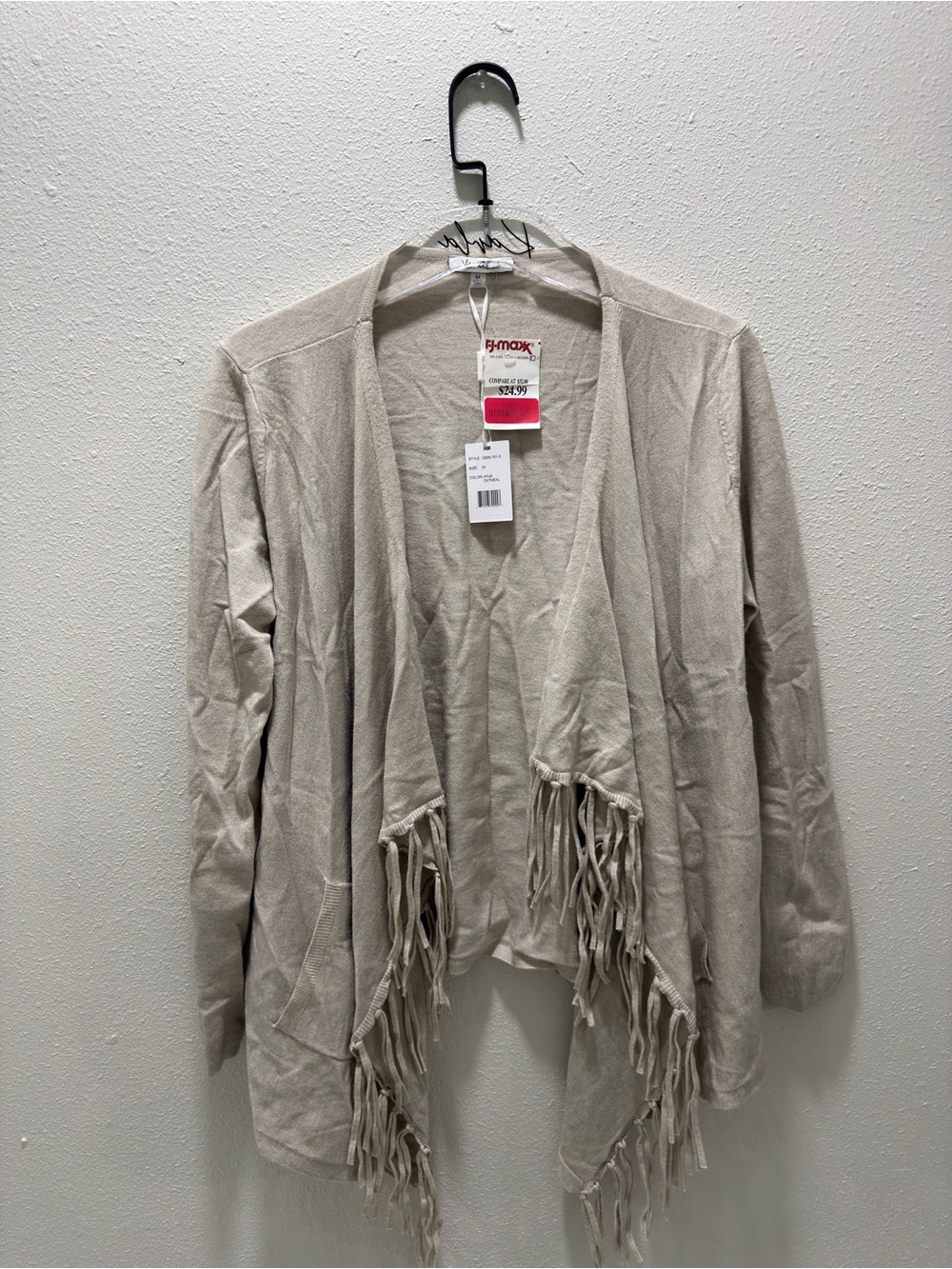 Milano Light Beige Fringe Open-Front Cardigan